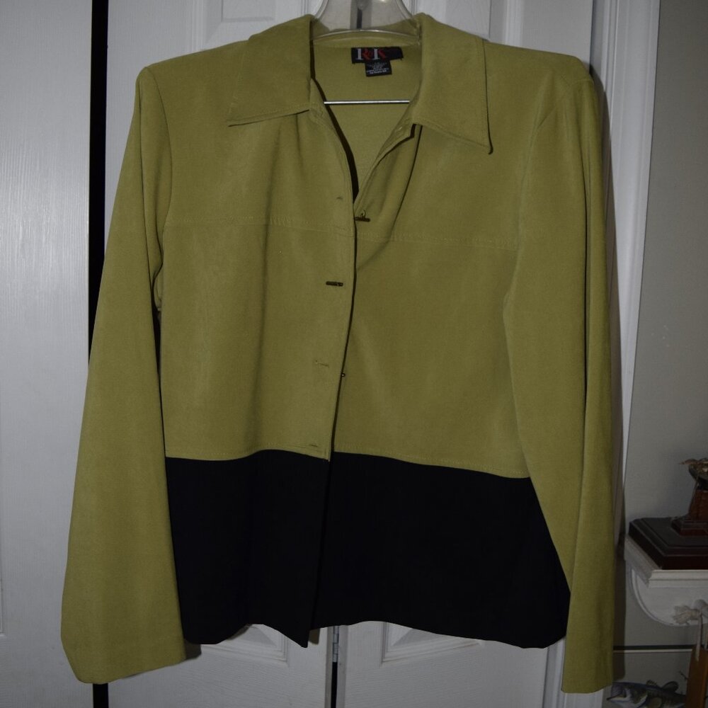 R&K Original -suit jacket and matching pants. Size 14 Black/chartreuse.